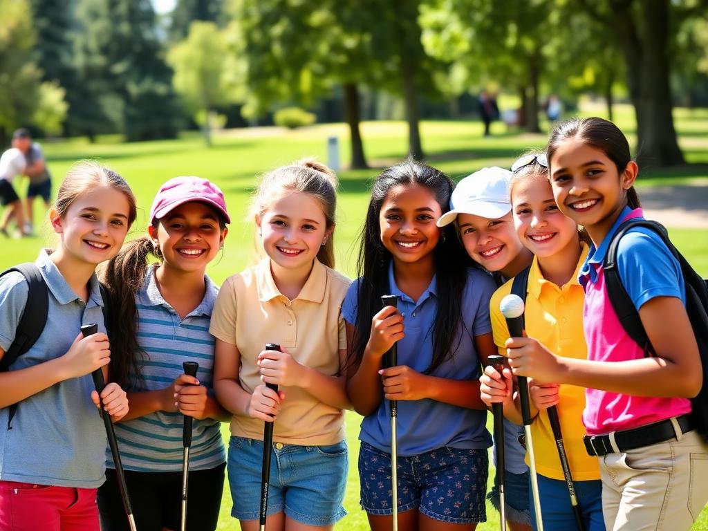 Girls and families gather at a Teach Girls Golf community clinic in Louisiana